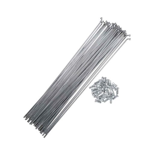 【仕様】サイズ:#14229mm|素材:炭素鋼(亜鉛メッキ)|パッケージ内容:スポーク36本+ニップル36個 【耐久性】炭素鋼を使用し、錆に強く高い強度を発揮。長期的な使用に耐える安定性を実現します。 【軽量・高剛性】軽さと剛性のバランスが良く、効率的な動力伝達でレスポンスの良い走行をサポートします。 【取付手順】ホイールドラムで隣接する2本のスポークを、リム上の1番目と3番目の穴に取り付けます(1つ穴を空けて交互に配置)。 【幅広い対応】ロードバイクからMTBまで、様々な自転車のメンテナンスにご利用いただけます。