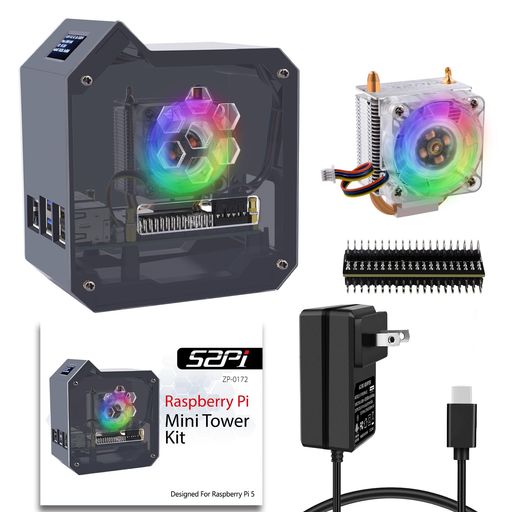 GEEEKPI ߥ˥åȡRASPBERRY PI 5  PD 27W ŸICE 顼ƥ֥顼դ RAS...