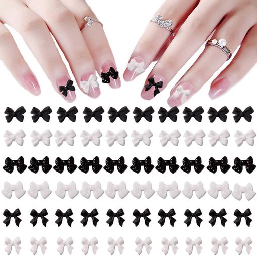 300点のリボン爪の呪文、白黒3Dリボン爪の魔法、蝶爪アートの呪文、DIY爪飾りセット、かわいい蝶爪用品..