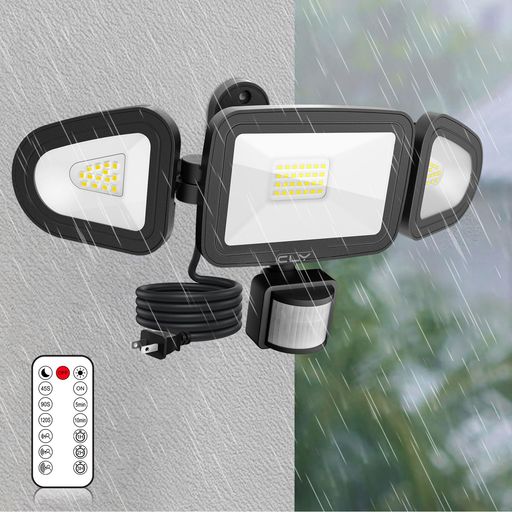 CLY LEDセンサーライト 屋内/屋外使用可 人感センサー LED投光器 42W 昼白色 6500K フラッドライト リモコン操作 自動点灯/消灯 高輝度 4200ルーメン 3灯式 IP66防水仕様 省エネ 明るい 防犯ライト…