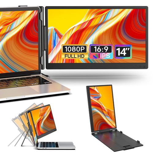 Laptomo デュアルモニター 14インチ モバイルモニター 持ち運 IPSパネル ポータブルデュアルディスプレイ FHD 1080P ノートパソコンモニタ拡張2画面 び軽量、に適用ノートパソコン13-17インチ US…