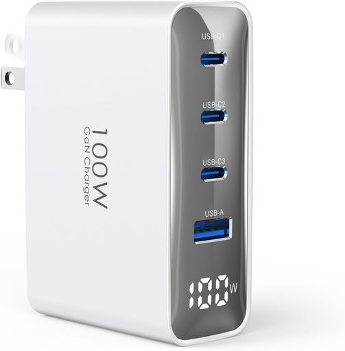 TOPADRE100W急速充電器PD充電器Type-cMacbook充電器【折り畳み式/LEDディスプレイ搭載/GaNIII技術/超低温/PSE技術基準適合】4ポートUSB充電器4台同時充電タイプc充電器