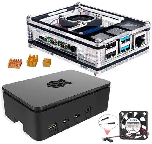 MarstudyRaspberryPi4b用ケースファン冷却と銅ヒートシンク3個付きPi4ModelB用クリアケース