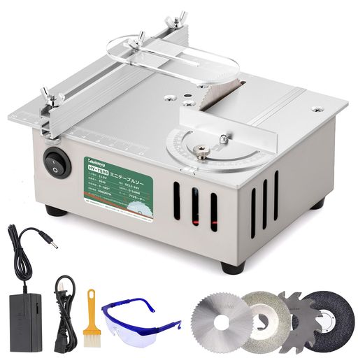 Huanyuミニテーブルソー7段変速卓上テーブルソー鋸刃4枚付き9000RPM0-15MM鋸刃昇降0-180°角度調節切断..