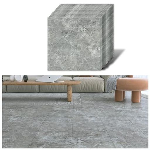 VEELIKE大理石フロアタイル床リメイクシート12枚セットブライトグレー30x30cmフローリングタイル貼るだけ置くだけ大理石フロアタイルフローリングマットフロアシート床張り替えシート防…