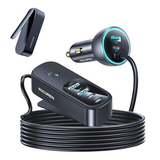 ROCORENシガーソケットUSBCカーチャージャー延長6連合計105W【PD30W&QC3.0急速充電後部座席同時使用6ポート:Type-Cポート3口+USBAポート3口】12V/24V車載充電器車用品車充電器