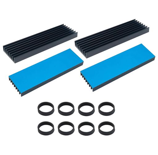 4個セット アルミニウム製黒色ヒートシンク 70x22x6mm、導熱接着テープ付き!PC/PS5 M.2 SSD/CPU/ICチップ冷却必勝法 冷却に適用 (ヒートシンク 4個 + ラバーリング8個)