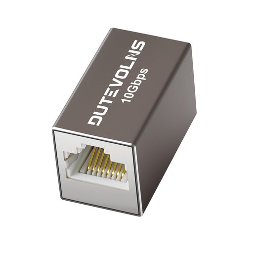 Dutevolnsイーサネットカプラー10Gbps、アルミ合金シェル付き拡張アダプター、メスからメスRJ45延長中継コネクタ、Cat8Cat7Cat6Cat5ケーブル用イーサネットエクステンダー、100m長距離延長、グレー