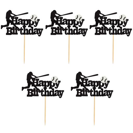 Coollooda ケーキトッパー 誕生日ケーキ 飾り 野球 ケーキ挿入カード 5点セット ケーキ飾り Happy Birthday ピック ハッピーバースデー お祝い 誕生日パーティー 記念日 記念撮影用