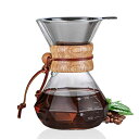 ESTVLBコーヒーサーバー耐熱ガラス木製ホルダーコーヒードリッパー400ml目盛付き1~2人用コーヒードリップ器具電子レンジ可ステンレスフィルター繰り返し使えハンドドリップコーヒーサー…