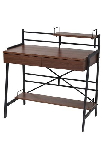 JKプラン2WAYパソコンデスク90幅高さ調整書斎机ワークデスク棚付き組み換えデスクKKS-0015-BR