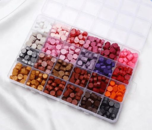 RuiMuQing ワックスビーズセット ワックスビーズセット 24色 約600粒 ワックス 封印用ワックス 補充用 収納ケース付 (レッド)
