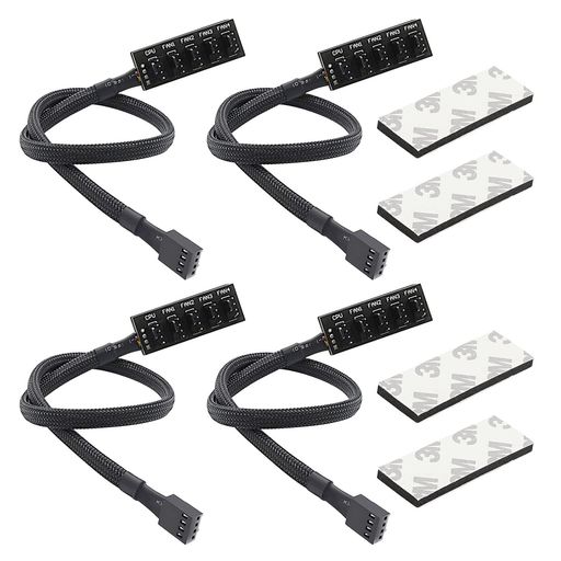 GTIWUNG 4個の4ピンPWMファンハブ PWMファン用 延長ケーブル 4ピン ファン 分岐ケーブル延長コード PWM ファンケーブル PCケースファン 延長電源ケーブル 増設用 1TO5 分岐