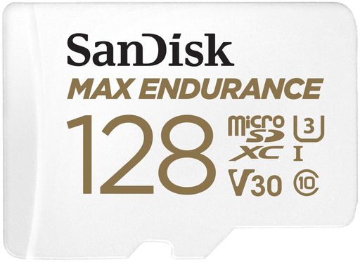 SanDisk 128GB MAX Endurance microSDXC Card with Adapter for Home Security Cameras and Dash cams - C10, U3, V30, 4K UHD, Micro