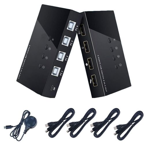 【4入力4出力 USB切替器 + USBハブ機能搭載】:本製品は、1台のUSBデバイス(プリンター、マウス、キーボード、USBメモリ、外付けHDDなど)を最大4台のパソコンで共有できる多機能USB切替器です。USBポートの有効活用に最適で、作業効率を大幅に向上させます。 ※商品仕様の更新により、掲載画像とロゴに差異がある場合がございますが、機能や品質に変更はございませんのでご安心ください。 【高速データ通信・USB2.0規格準拠】:USB2.0(最大480Mbps)に対応し、高速かつ安定したデータ伝送が可能です。従来のUSB1.1機器との下位互換性も備えているため、幅広いUSBデバイスでご使用いただけます。日常業務からデータ転送まで幅広く対応。 【幅広いOSに対応・ドライバ不要】:Windows 10/8/7/XP/Vista(32bit・64bit)、Mac OS X、Linuxなど、主要なオペレーティングシステムに対応。ホットスワップ(活線挿抜)対応で、使用中でもケーブルの抜き差しが可能。ドライバ不要で、配線するだけで即座に利用できます。