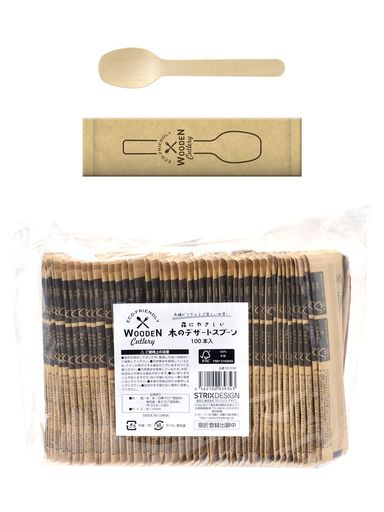 ストリックスデザイン 木製 デザートスプーン 使い捨て 業務用 100本 11CM 個包装 天然木 