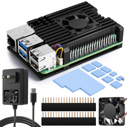 SMRAZARASPBERRYPI5アルミケース合金ケース+ヒートシンク+冷却ファンパッシブ冷却5V5APD27WUSB-C(TYPEC)電源付き(ラズパイ5本体含みません)