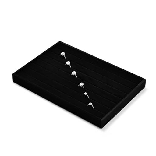 Papten ジュエリートレイ ベルベット 大きい 7列 指輪 ピアス イヤリング ディスプレイ 収納 シンプル 高級 撮影用 自宅用 業務用 P23604 (ブラック)