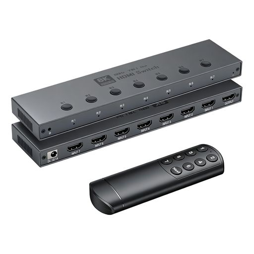 【8K@60Hz HDMI 2.1 切り替え器 7入力1出力】 高品質アルミニウム筐体のHDMI 切替器2.1(7入力1出力)で、7つの異なるHDMI信号源から1つのHDMIディスプレイへ、解像度の低下なしにスムーズな映像・音声転送を実現。フラッシュ(画面チラつき)・信号断絶ゼロ。HDMIケーブルの抜き差しから解放され、ワンボタン操作で7台のデバイスを簡単に切り替え、仕事と娯楽をシームレスに楽しめます。 【8K Ultra HD解像度対応】8K@60Hz、4K@240Hz、1080P@240Hzの解像度をサポートし、最高48Gbpsの伝送速度を実現。従来のHDMI規格との下位互換性を備えています。※ご注意:8K@60Hzおよび4K@240Hz出力をご利用の場合は、高品質なHDMI 2.1規格対応ケーブルの使用を推奨します。VRR、ダイナミック HDR10+、HDCP 2.3、Dolbyビジョンと組み合わせて、究極の高精細映像とサウンドをお楽しみください。 【プラグアンドプレイ】7つのHDMI入力源をボタン1つで簡単切り替え。LED指示灯で現在の入力ポートを確認可能。