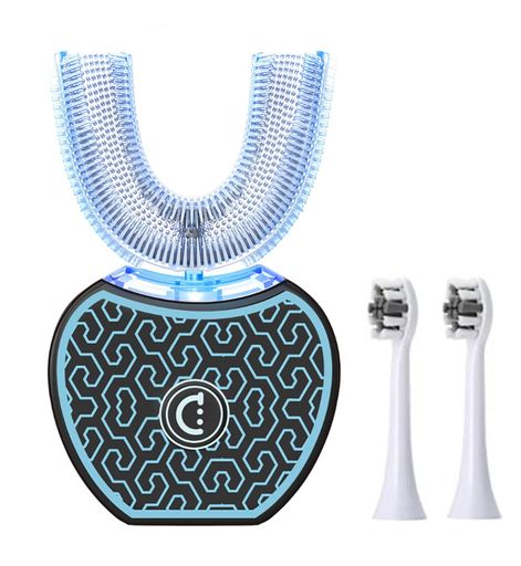 電動歯ブラシ音波振動歯ブラシ自動歯磨き360°U型怠け者歯ブラシIPX7防水ブラックN