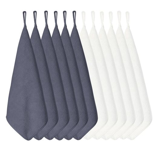 [HOOMCOOM]キッチンタオルキッチンクロスふきんループ付き12枚セット布巾台拭き食器拭きマイクロファイバー厚手生地吸水速乾30x30cm防臭衛生抗菌