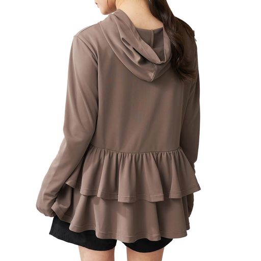 [スポパン]ラッシュガードバックフリルパーカー水陸両用UV遮蔽率95%以上吸汗速乾314061レディースブラウンベージュM