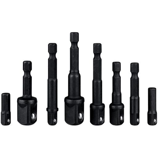 軸径:6.35mm六角軸(1/4インチ)、ソケット差込角 1/4インチはプロとDIY愛好家が一般的に最も使用するサイズ。8本組ソケットアダプター、8種類先端:様々なご使用場面に応じて8種類の先端をお選びいただきます。 材質:クロムバナジウム鋼、耐久性と長寿命のために高耐久性クロムバナジウム鋼製です。各アダプタの表面は、耐食性を確保するために電気めっきと黒化処理が施されています、防錆性を高めています。 用途:ボルト、ナットの締め外し。インパクトドライバーなどに簡単に装着できるソケットアダプターです。家庭の修理や自動車修理などの素晴らしいツールです。特に分解整備など、ハンドツールを使用するより大幅に作業時間が短縮されます。 主に機械メンテナンス用:自動車、バイク、トラック、電気設備など、クラッチ機構の付いた充電式電動ドリルでも利用できます。自動車整備に使っていてすごく良い。 不可欠な変換アダプター工具:セルフロック装置があり、インパクトドライバーはスプリングボールヘッドを採用しており、便利に使用でき、滑り止めて落ちにくいです。