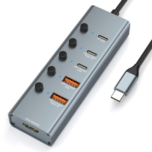USB3.2Gen2ハブType-CUSBハブ6IN1ドッキングステーション10Gbps高速伝送個別スイッチ付【4K@60HzHDMI+T..