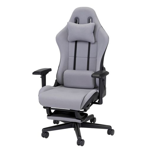 Wisteriaゲーミングチェアファブリックオットマン付グレーオフィスチェア