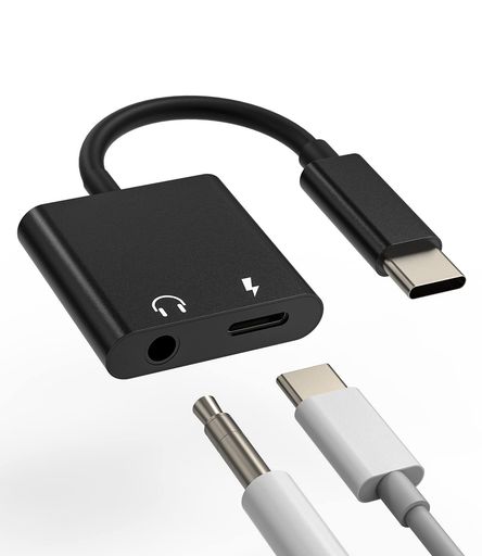 USB-C右向き矢印3.5mm イヤホンアダプター ドングル(2in1)DAC Type-Cジャック 充電...