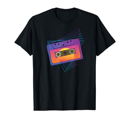 80’sカセットテープレトロウェーブシンセウェーブサンセットTシャツ