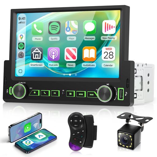 Hodozzy 1 DIN カーステレオ(画面付き)、ワイヤレスCarPlay・Android Auto・Mirror...