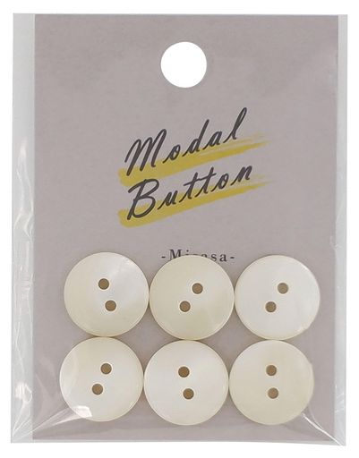ミササ 2つ穴貝ボタン 15MM 6個入 COL. 白 MB-188