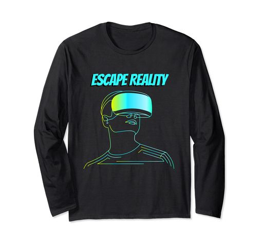 VIRTUAL REALITY VR HEADSET GAMING TECH GEEK ESCAPE REALITY 長袖Tシャツ VIRTUAL REALITY VR HEADSET GAMING TECH GEEK ESCAPE REALITY 長袖Tシャツ