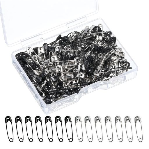 安全ピン ブローチピン 19mm 120本入り ブラック&シルバー 収納ケース付き DIYブローチ作り・ネームプレート・スカーフ・ショール用