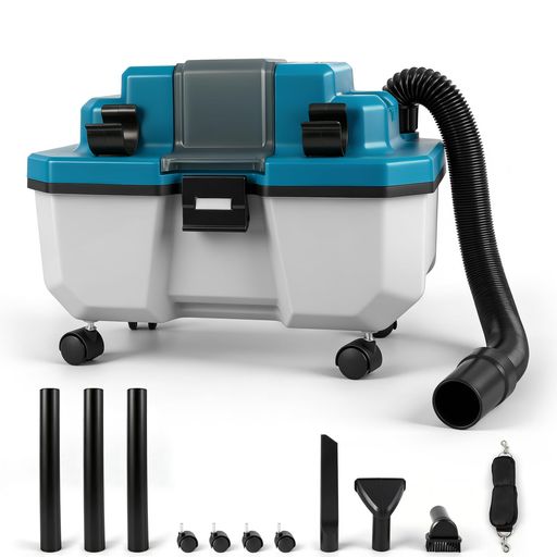 【18Vバッテリー互換】 乾湿両用充電式掃除機は18Vバッテリーと互換性があります。例えば、BL1820/BL1830/BL1840/BL1850/BL1860シリーズのバッテリーに対応しています。※バッテリーと充電器は別途ご購入ください。【ヒント:4000mAhのバッテリーを使用した場合、最大25分間連続使用可能です。】 【多機能クリーナー】当社の充電式掃除機は、乾燥吸引・湿式吸引・ブロワーの3機能を備えています。乾燥吸引機能では床や家具のホコリや細かいゴミを簡単に吸い取り、湿式吸引機能ではキッチンや浴室の水や液体の汚れもらくらく処理。ホースに付け替えるだけで送風機としても使用できる両方向設計です。窓枠や狭い隙間のホコリを吹き飛ばすなど、多様な掃除ニーズに対応し、家庭やオフィス、車内など、あらゆる場所で便利にご利用いただけます。 【便利な付属品】1.6mの伸縮ホース、3本の延長パイプ(総長1メートル)、隙間ノズル、フロアノズルを付属。狭い場所や高い場所、手の届きにくい隅々までしっかり掃除できます。さらに、移動や作業を楽にするショルダーベルトと4つのキャスターも装備。