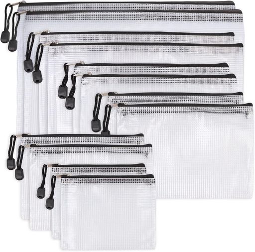 HIMOMO ジッパーファイル 12枚セット6サイズ ジッパー式ファイル袋 透明 クリア 防水 メッシュケース 連絡袋 書類整理領収書ファイルオフィス用品旅行収納 (A4A5A6B4B5B6)