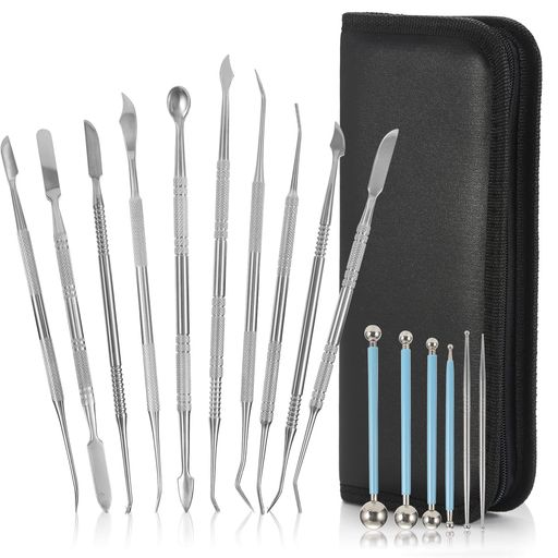 【収納ケース付き&amp;ケース改良した/カビ防止】収納ケース付きで持ち運びコンパクト!!ゴムバンドで1本ずつ固定できるので、持ち運び時も散らばる心配なく、鋭利なへらが飛び出さず安心安全です 【多種類のツール】スパチュラは両側の先端が異なり...