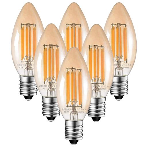 ZYYRSSLEDエジソン電球シャンデリア電球茶色6WフィラメントE17口金2700K電球色60W形相当720lm蝋燭型レ..