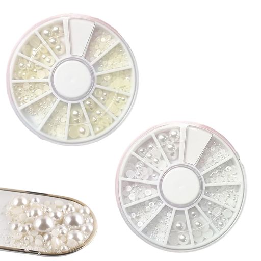 ネイルパーツパール半円パール1.5mm2mm3mm4mm5mm6mm【2個入り】3D立体美しい半円大容量セット収納ケース付きネイル、手芸、DIY装飾用ネイルアク...