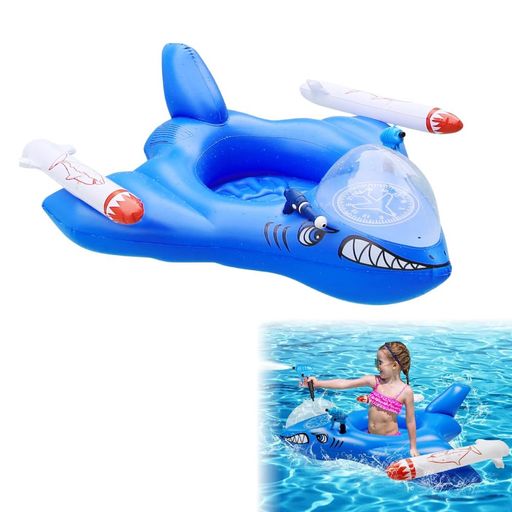 【2026 新登場】サメ型 ウォーターガン付き インフレータブル プールフロート 子供用 大人用 水遊び 浮き輪 耐荷重 100kg 家族で水合戦 プール/海水浴/夏祭りに最適
