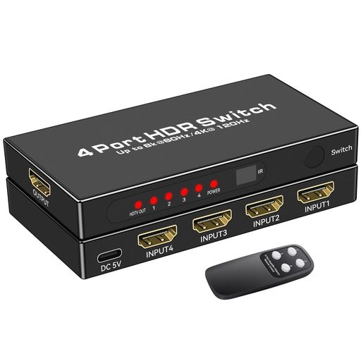🚀【8K HDMI 切替器 4入力 1出力】 4K@120Hz HDMI 切替器は、4つの異なるHDMIソースから1つのHDMIディスプレイにビデオとオーディオを簡単にストリーミングします。ラグやフラッシュ、解像度の低下を心配することなく、快適な視聴体験を提供します。頻繁なプラグ抜きを避けるため、お気に入りの入力デバイスへの切り替えもスムーズです。 🚀【8K@60Hz 超高画質対応】 このHDMI2.1スイッチャーは、8K@60Hz、4K@120Hz、4K@60Hz、4K@30Hz、1080P解像度に対応し、HDCP2.3、HDMI2.1/2.0/1.4、ダイナミックHDR、UHD、3Dなどの先進的な機能をサポートします。48Gbpsの高速データ転送により、安定した映像と音声の伝送が可能です。最適な体験を得るためには、HDMI 8Kケーブルの入出力距離は3m以内にしてください。 🚀【プラグアンドプレイ】 ディスプレイ切替器は、追加のソフトウェアやセットアップなしで簡単に使用できます。デバイスを接続するだけで、4つの異なるHDMI入力ソースを素早く切り替えることができます。