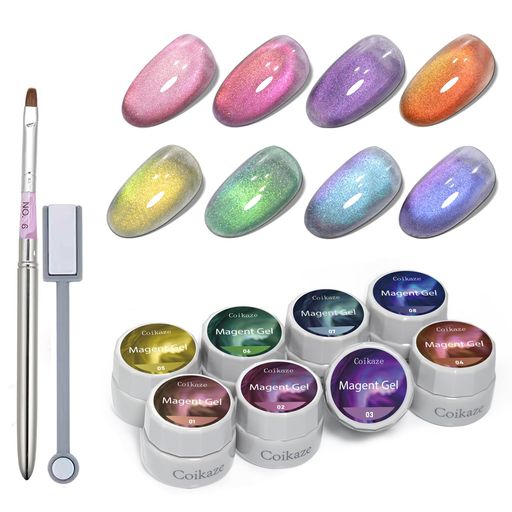 マグネットネイルジェルCoikaze9Dマグネットジェルジェルネイルキャッツアイジェル猫目ギャラクシーマグネットネイル8色セットマグネットとブラシ付きUV・LED対応ブラウン