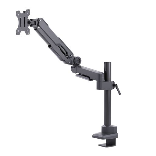 対応規格はVESA 75x75mm / 100x100mm 対応モニターサイズは17から32インチまで 耐荷重は2から8kgまで 取付方式はクランプ方式 / グロメット方式に対応 取付が可能な天板の厚さはクランプ:20から50mm / グロメット:20から40mm 可動範囲は回転:360°(+180° / -180°)、パン(左右):180°(+90° / -90°)、チルト(上下):135°(+90° / -45°) 本体サイズは約591 x 115 x 760 mm(WxDxH)