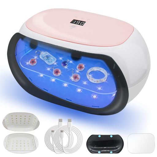 超強力 60W UV レジン ライト 2合1 両面UVランプ、分割して使用可能、56個の高輝度LEDランプ搭載、360度全方向光源、デジタル表示、長時間タイマー設定(60秒、180秒、300秒)DIYクラフト