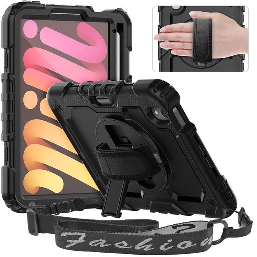 TimecityiPadiPadMini7/6(A17Pro)8.3インチ専用ケース耐衝撃2021/2024モデルハンドグリップ/ショルダーストラップ付き横置き/縦置き360度回転スタンドペン収納工事現場画面フィルム防塵