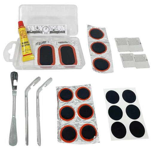 Sutekus自転車パンク修理キットバイク修理応急用レバー・ヤスリ・パッチ・ノリ全揃え25点セット初心者にも楽々