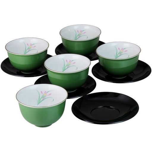 ランチャン(Ranchant)PC茶托付仙茶揃グリーンカップΦ9.2x5.7(cm)若草ラン有田焼日本製