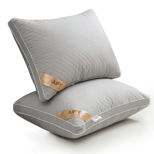AIFY 枕 高級ホテル仕様まくら 43x63x高さ16cm (2個セット) 快眠 首が痛くならない 立体構造 ふわふわ 寝心地良い 横向き寝 仰向け寝 洗える 抗菌 通気性 グレー