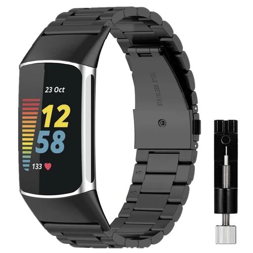 ANKERSAILAバンド適応FITBITCHARGE6/CHARGE5ステンレスバンド交換ベルトスビジネス風調整工具付き(黒)
